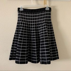 Carmen Marc Valvo High Waisted A-line Skirt with Black and White Grid Pattern